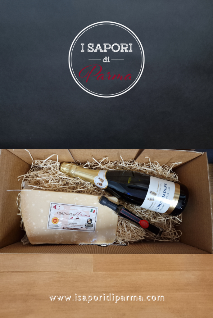 The Best of The Flavors of Parma .
Specifically, inside the box we find:
1 Kg Parmigiano Reggiano 24 months:
The best choice for a seasoning that pleases everyone.
Valdobbiadene Preosecco Superiore DOCG Extra dry - Cantina Produttori di Valdobbiadene:
Soft yellow color and an intense, fragrant bouquet. The taste is dry , harmonious and sparkling. The 'ideal to pair with aperitifs, fish, cold cuts and cheeses .
Cream of Balsamic Vinegar N 10 : 
Ideal for dressing salads, enhancing sauces, meats and carpaccio.
The product may vary in shape and color from the picture.
Postage 13.50 €